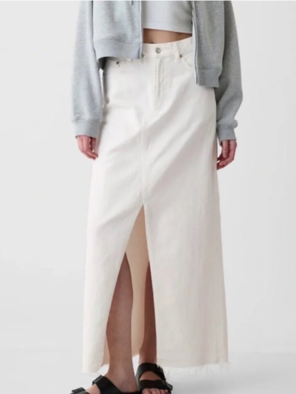 GAP White Denim Maxi Skirt with Front Slit